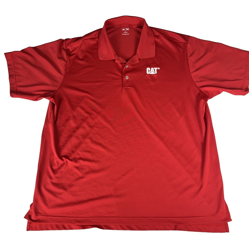 Adidas Golf Polo Shirt Mens XL Red Short Sleeve Caterpillar (CAT) Chest Logo